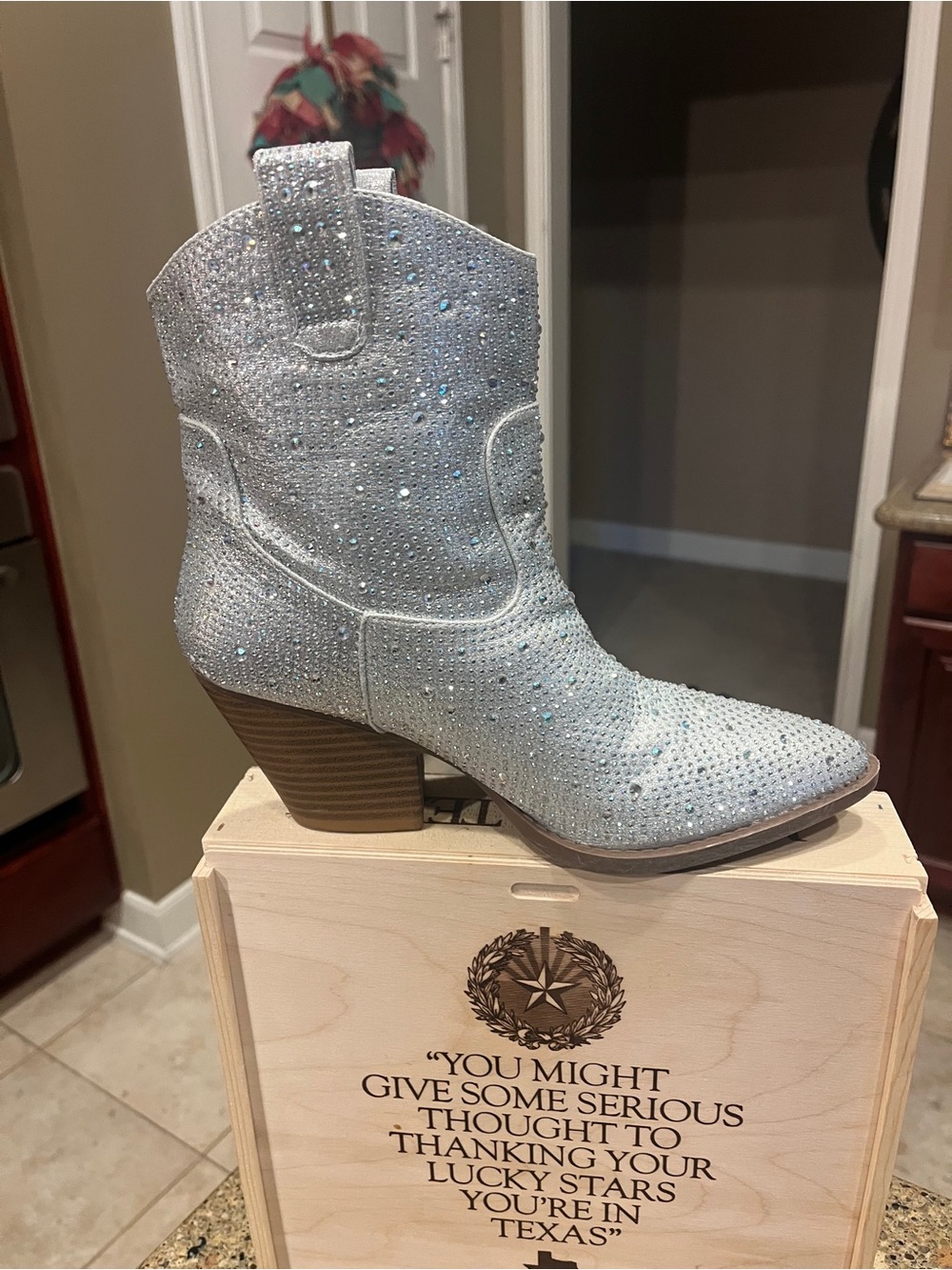 Sparkly Silver Rhinestone Cowboy Boots - Picture 6 of 7